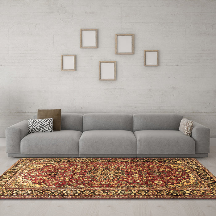 Machine Washable Persian Brown Traditional Rug in a Living Room,, wshtr840brn