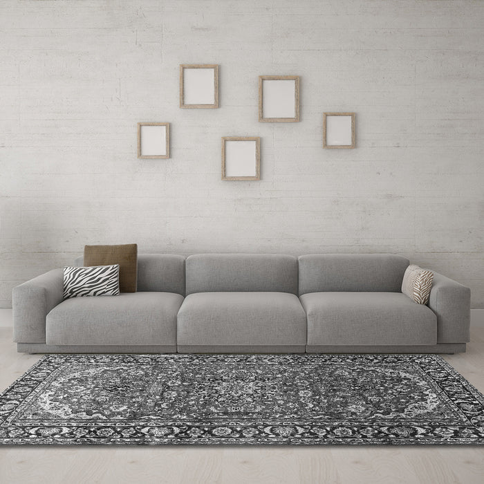 Machine Washable Persian Gray Traditional Rug in a Living Room,, wshtr840gry