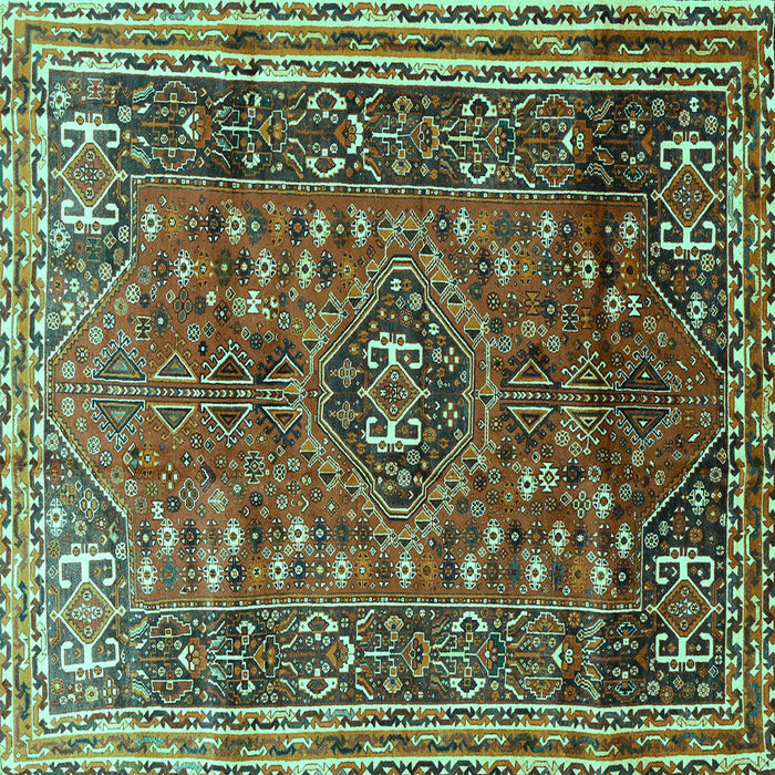 Square Machine Washable Persian Turquoise Traditional Area Rugs, wshtr841turq