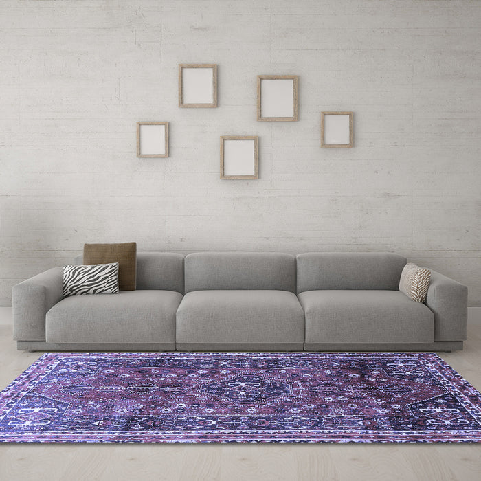 Machine Washable Persian Blue Traditional Rug in a Living Room, wshtr841blu
