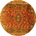 Round Persian Yellow Traditional Rug, tr841yw