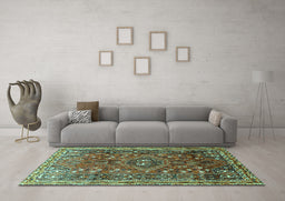 Machine Washable Persian Turquoise Traditional Area Rugs in a Living Room,, wshtr841turq