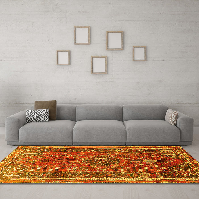 Machine Washable Persian Yellow Traditional Rug in a Living Room, wshtr841yw