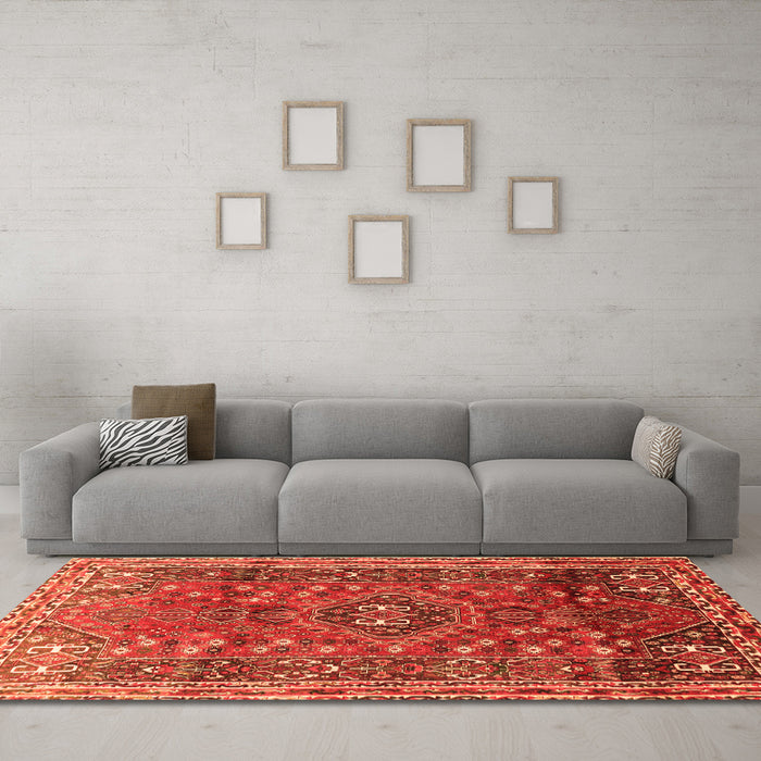 Machine Washable Persian Orange Traditional Area Rugs in a Living Room, wshtr841org