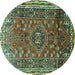 Round Persian Turquoise Traditional Rug, tr841turq