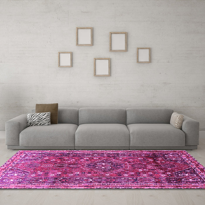 Machine Washable Persian Purple Traditional Area Rugs in a Living Room, wshtr841pur