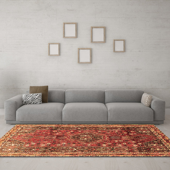 Machine Washable Persian Brown Traditional Rug in a Living Room,, wshtr841brn