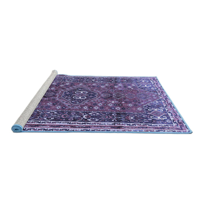 Sideview of Machine Washable Persian Blue Traditional Rug, wshtr841blu