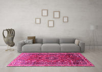 Machine Washable Persian Pink Traditional Rug, wshtr841pnk