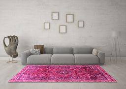 Machine Washable Persian Pink Traditional Rug in a Living Room, wshtr841pnk