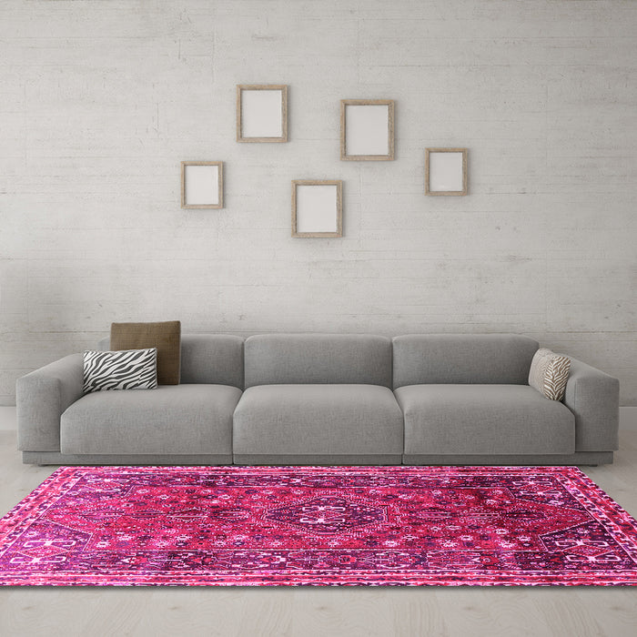 Machine Washable Persian Pink Traditional Rug in a Living Room, wshtr841pnk