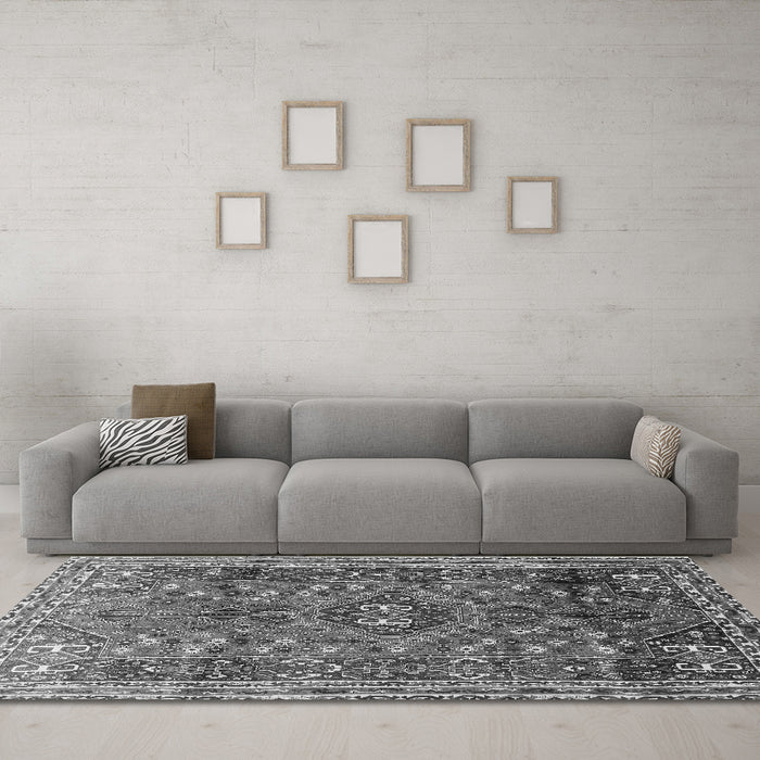 Machine Washable Persian Gray Traditional Rug in a Living Room,, wshtr841gry