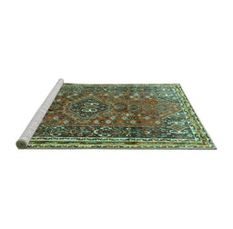 Sideview of Machine Washable Persian Turquoise Traditional Area Rugs, wshtr841turq