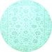 Round Machine Washable Oriental Light Blue Traditional Rug, wshtr842lblu