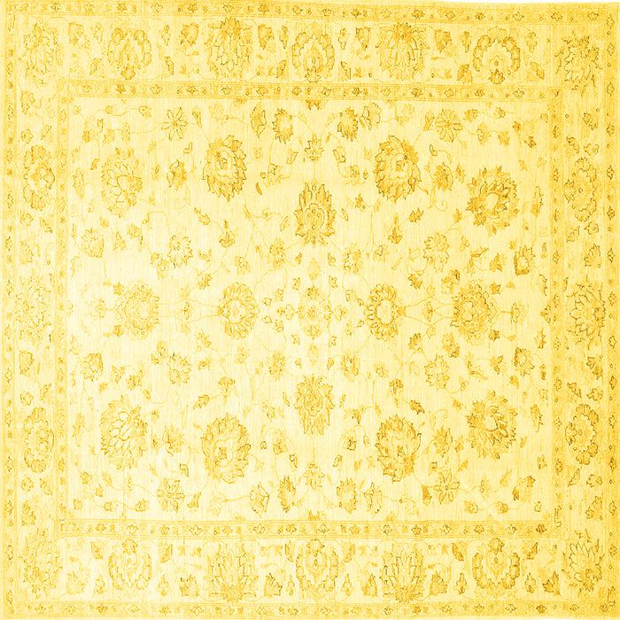 Square Machine Washable Oriental Yellow Traditional Rug, wshtr842yw