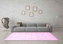 Machine Washable Oriental Pink Traditional Rug in a Living Room, wshtr842pnk