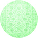 Round Machine Washable Oriental Emerald Green Traditional Area Rugs, wshtr842emgrn