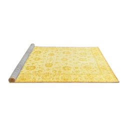 Sideview of Machine Washable Oriental Yellow Traditional Rug, wshtr842yw