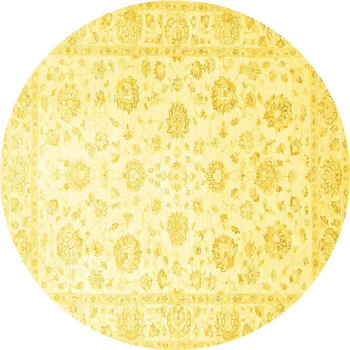 Round Machine Washable Oriental Yellow Traditional Rug, wshtr842yw