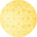 Round Machine Washable Oriental Yellow Traditional Rug, wshtr842yw