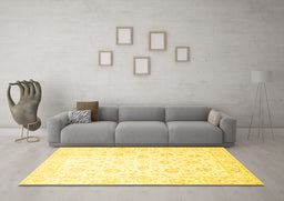 Machine Washable Oriental Yellow Traditional Rug in a Living Room, wshtr842yw
