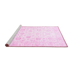 Sideview of Machine Washable Oriental Pink Traditional Rug, wshtr842pnk