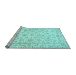 Sideview of Machine Washable Oriental Light Blue Traditional Rug, wshtr843lblu