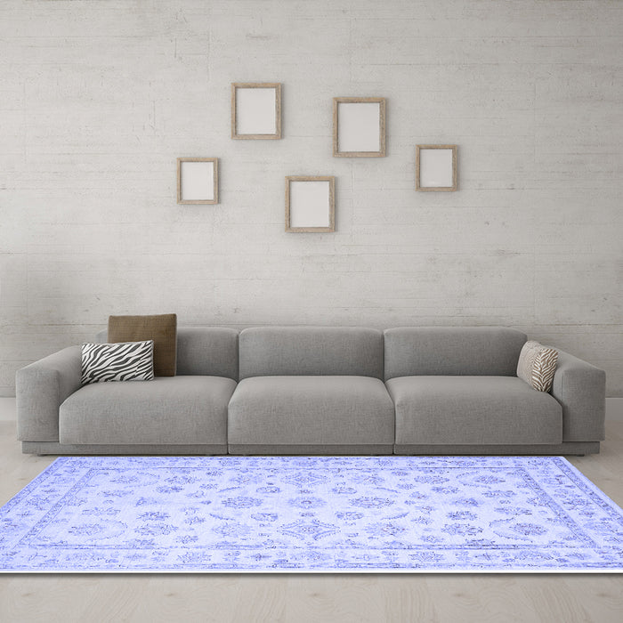 Machine Washable Oriental Blue Traditional Rug in a Living Room, wshtr843blu