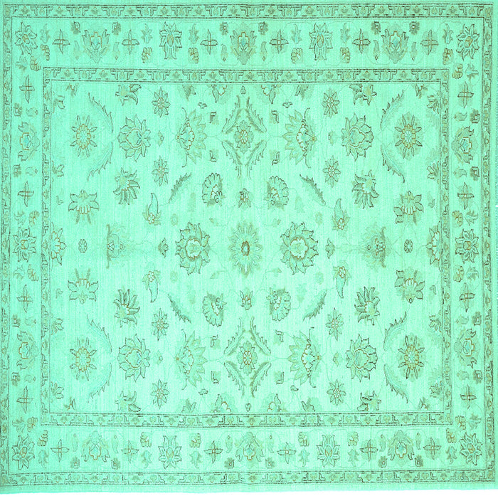 Square Machine Washable Oriental Turquoise Traditional Area Rugs, wshtr843turq