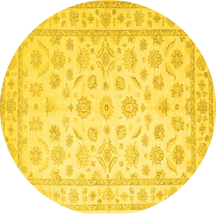 Round Machine Washable Oriental Yellow Traditional Rug, wshtr843yw