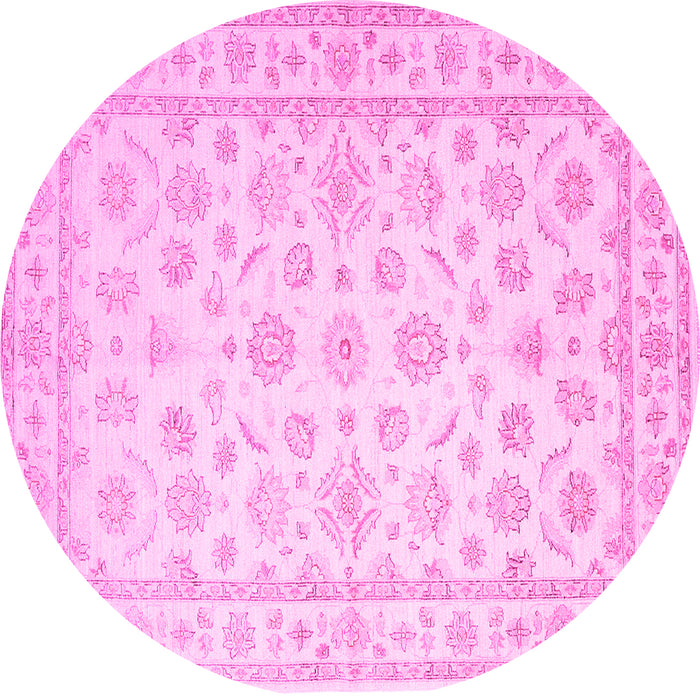 Round Machine Washable Oriental Pink Traditional Rug, wshtr843pnk
