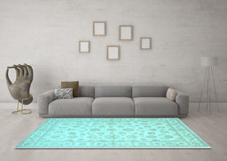 Machine Washable Oriental Light Blue Traditional Rug in a Living Room, wshtr843lblu