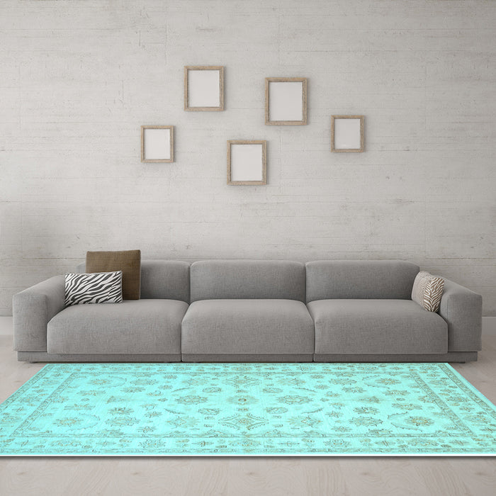 Machine Washable Oriental Light Blue Traditional Rug in a Living Room, wshtr843lblu