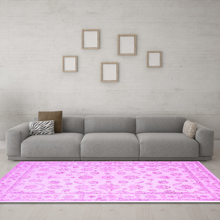 Machine Washable Oriental Purple Traditional Area Rugs in a Living Room, wshtr843pur
