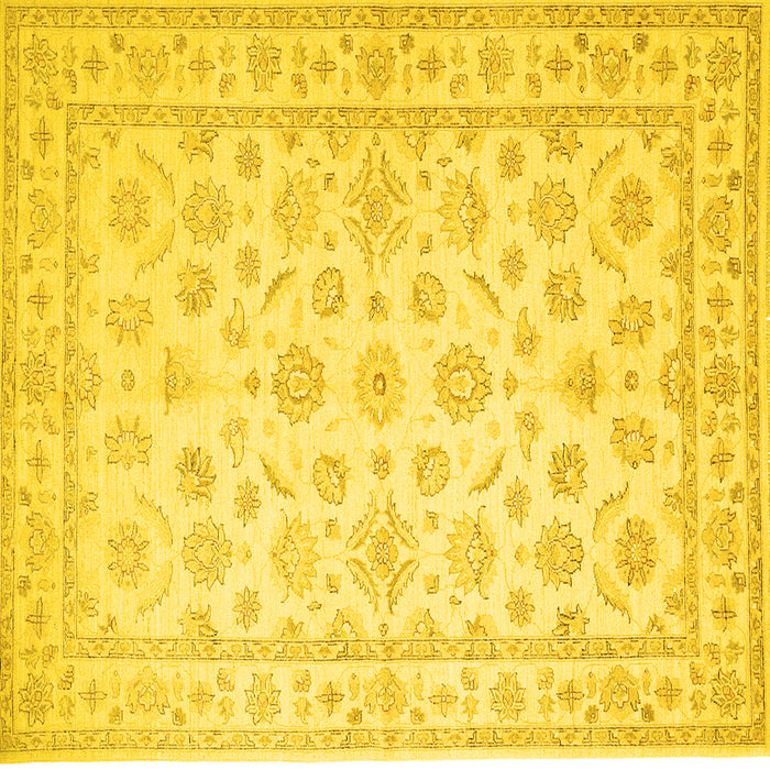 Square Machine Washable Oriental Yellow Traditional Rug, wshtr843yw