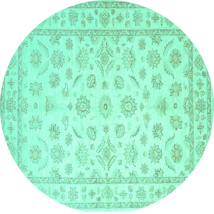 Round Machine Washable Oriental Turquoise Traditional Area Rugs, wshtr843turq