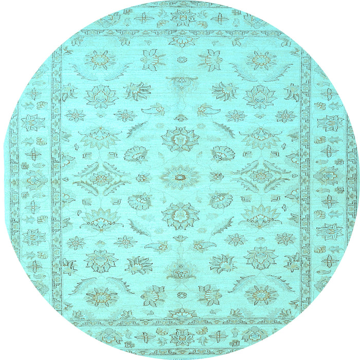 Round Machine Washable Oriental Light Blue Traditional Rug, wshtr843lblu