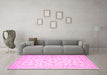 Machine Washable Oriental Pink Traditional Rug in a Living Room, wshtr843pnk