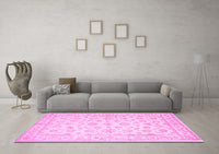 Machine Washable Oriental Pink Traditional Rug, wshtr843pnk