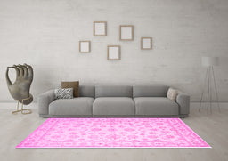 Machine Washable Oriental Pink Traditional Rug in a Living Room, wshtr843pnk