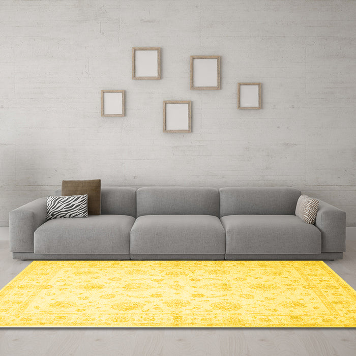Machine Washable Oriental Yellow Traditional Rug in a Living Room, wshtr844yw
