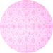 Round Machine Washable Oriental Pink Traditional Rug, wshtr844pnk