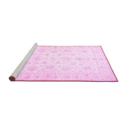 Sideview of Machine Washable Oriental Pink Traditional Rug, wshtr844pnk