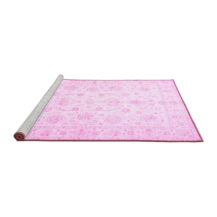 Sideview of Machine Washable Oriental Pink Traditional Rug, wshtr844pnk