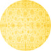 Round Machine Washable Oriental Yellow Traditional Rug, wshtr844yw