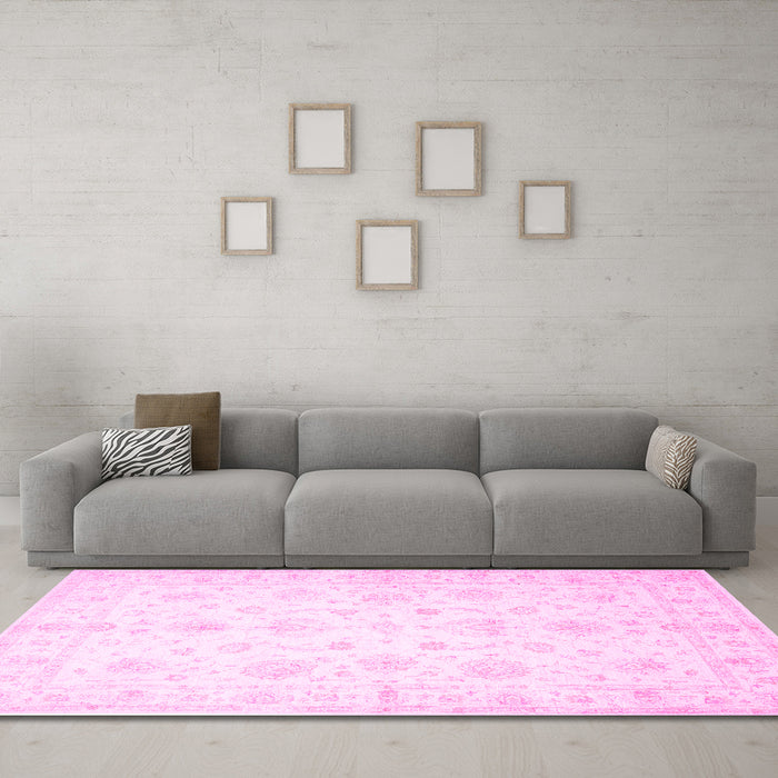 Machine Washable Oriental Pink Traditional Rug in a Living Room, wshtr844pnk