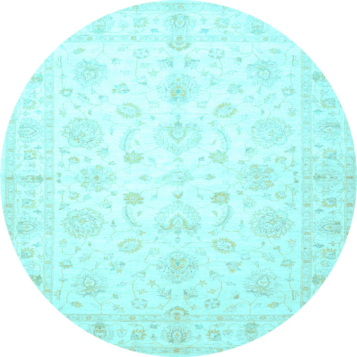 Round Oriental Light Blue Traditional Rug, tr844lblu