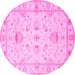 Round Machine Washable Oriental Pink Traditional Rug, wshtr845pnk