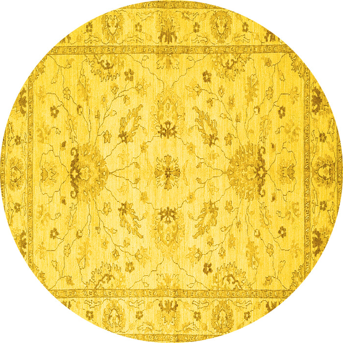 Round Machine Washable Oriental Yellow Traditional Rug, wshtr845yw