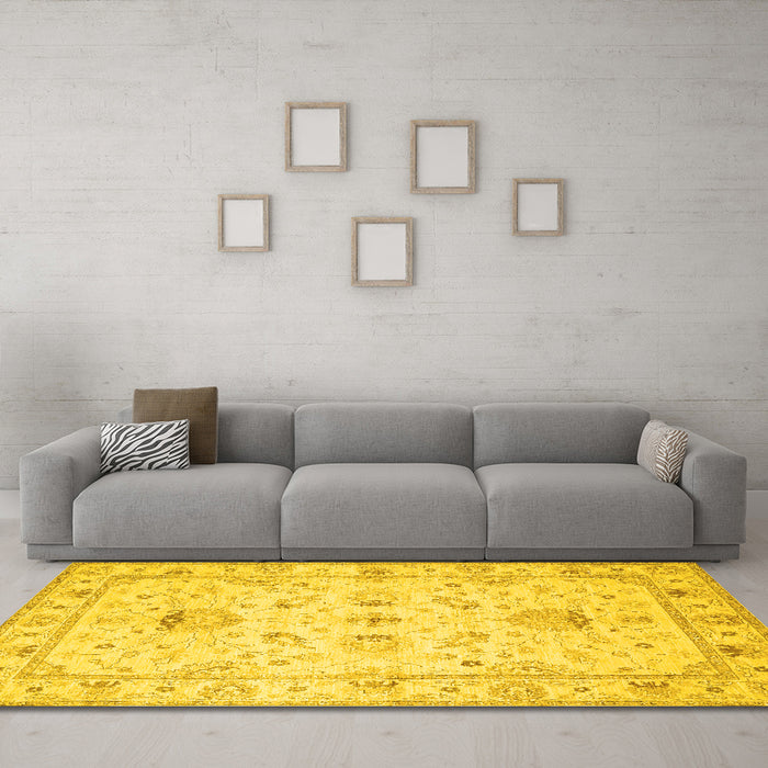 Machine Washable Oriental Yellow Traditional Rug in a Living Room, wshtr845yw